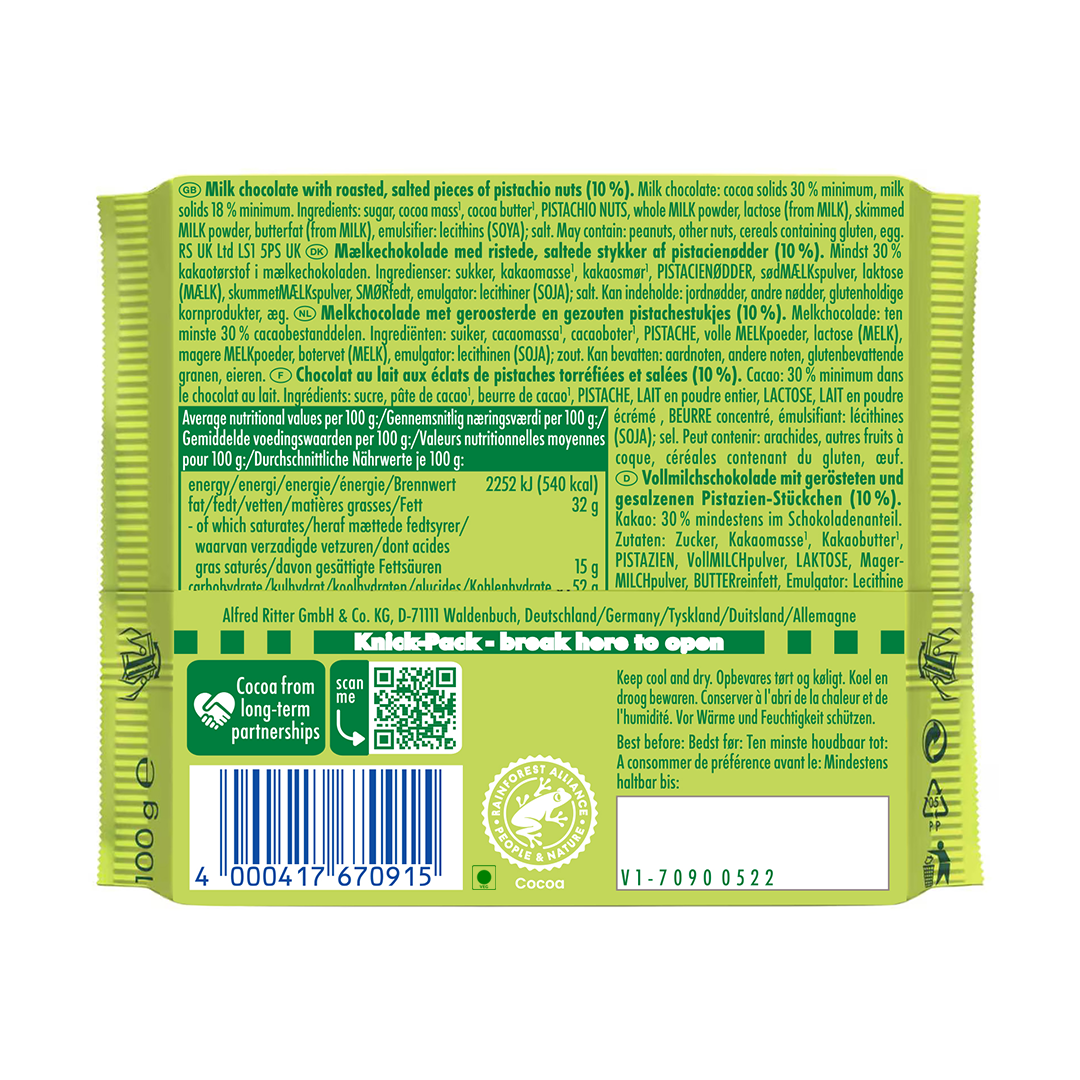 Ritter Sport Chocolate Pistachio 100g